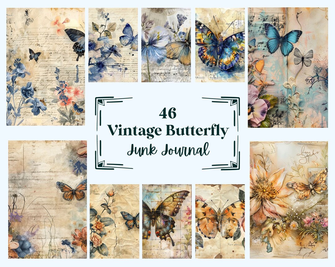 46 Vintage Butterfly Junk Journal Pages, Printable Collage Sheet ...