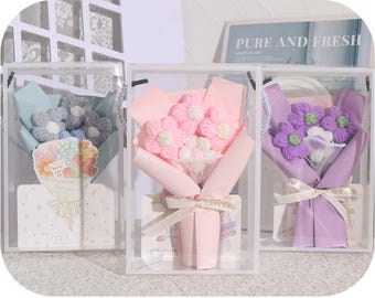 Handmade Crochet Knitted Tiny Flower Bouquet in Gift Box – Forever Flower Gift – Mother’s Day, Birthday, Anniversary, Graduation Gift