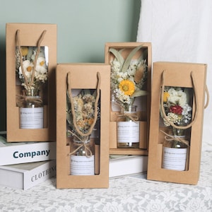 Arreglo de flores secas en jarrón de vidrio - Decoración de girasoles secos - Día de los Caídos - Regalo de flores personalizado - Etiqueta personalizable