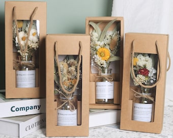 Dried Flower Arrangement in Glass Vase - Dried Sunflower Decor - Memorial day  - Personalized Flower Gift - Customizable Label