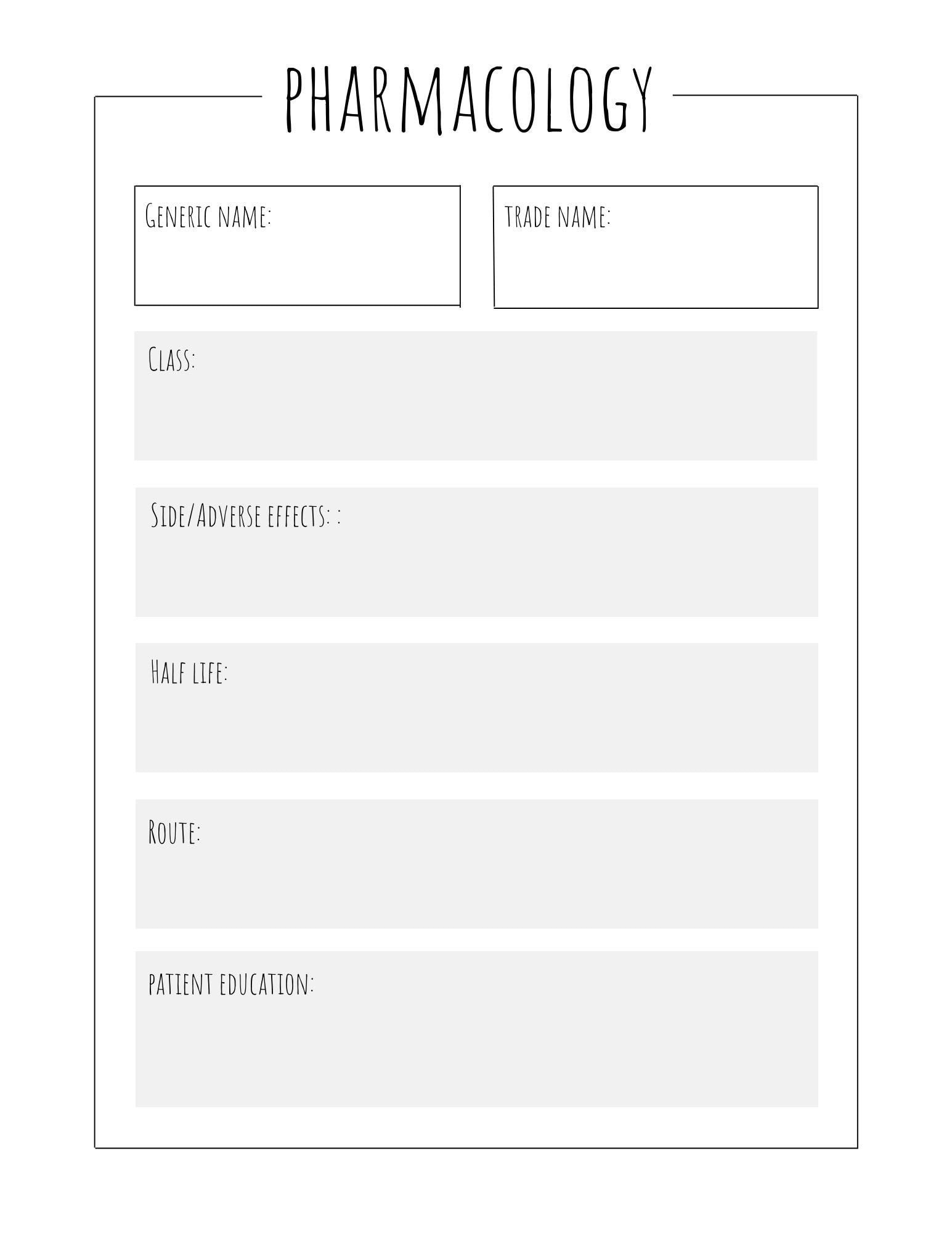Nursing Pharmacology Drug Template Printable Digital - Etsy