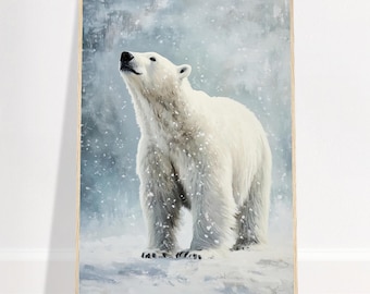 ホッキョクグマの絵、溶ける氷山、北極の絵、彼への面白いビールの