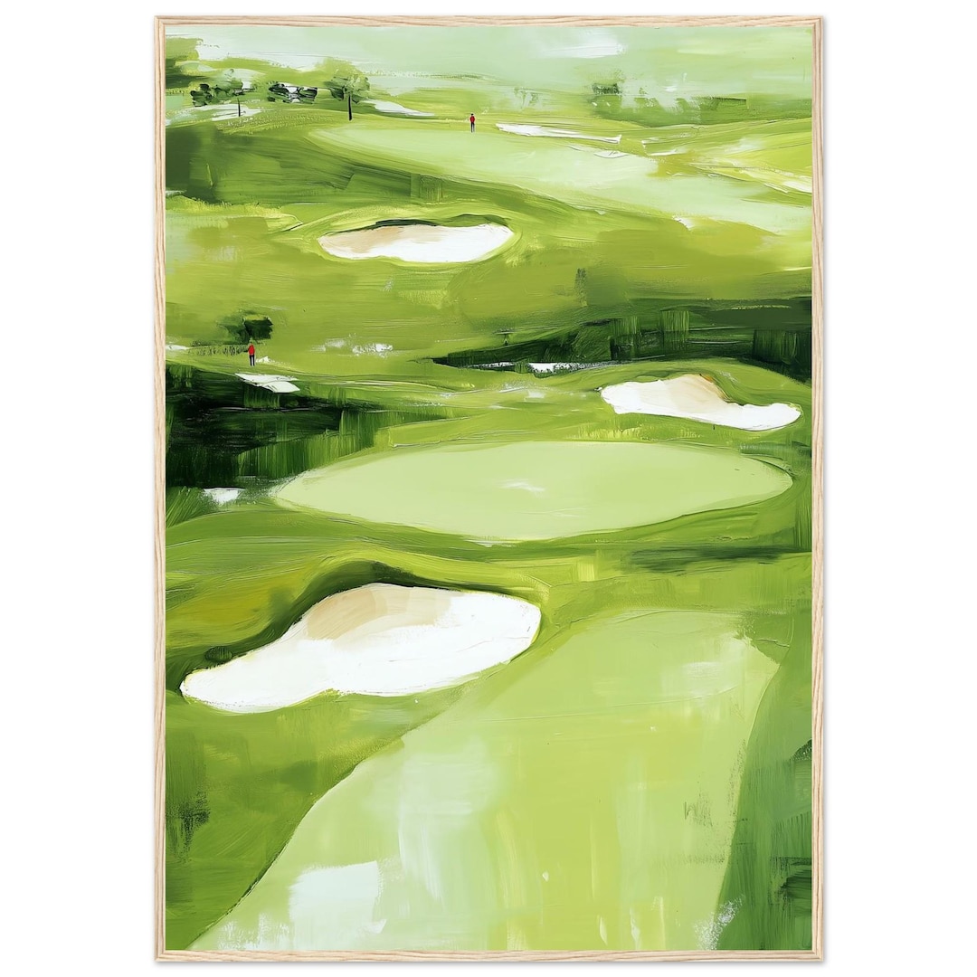 Framed Golf Course Minimalist Art Print, Tiny Golfers Oil Painting Wall ...