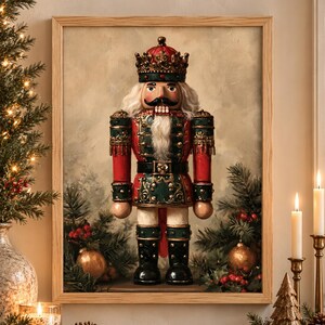 Affiche de Noël Casse-Noisette, décoration vintage, peinture traditionnelle de soldat, affiche festive rouge et verte, sans cadre, prête à encadrer