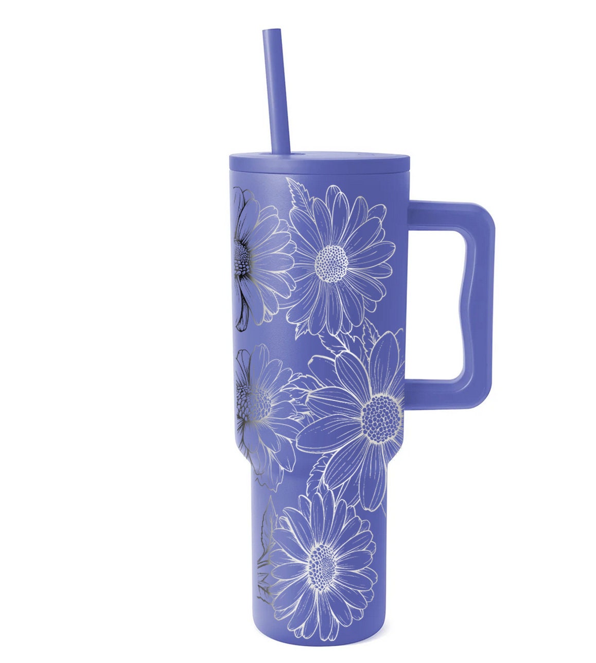 Engraved Daisies Pattern 40 Oz Stainless Steel Powder Coated