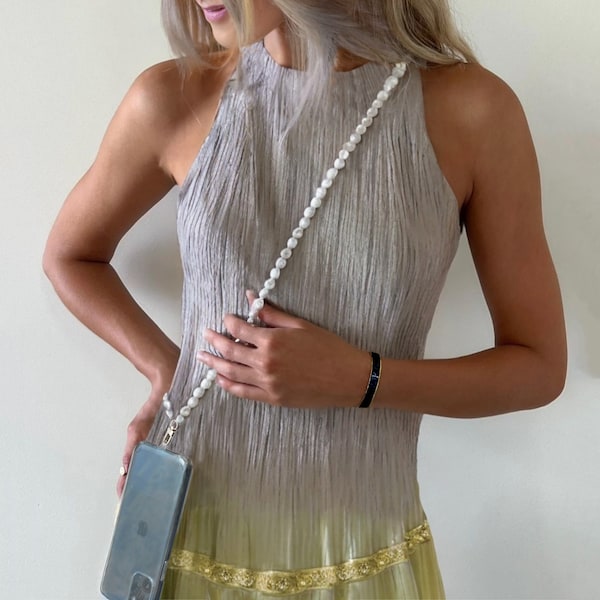 Pearl Phone Lanyard Crossbody, Hands-Free Beaded Phone Strap, Faux Pearl Cell Phone Necklace