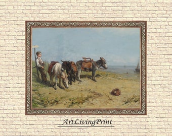 Willem Maris - Donkey Rider , Rustic Landscape 19th century Original vintage painting , Printable fine art instant download , SKU 332WM