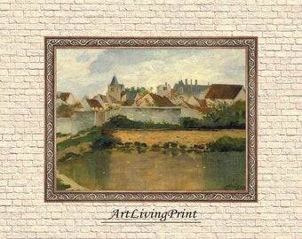 Charles Francois Daubigny - Village, Original vintage painting, Printable fine art  instant download