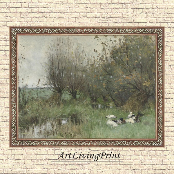 Watercolour Original Vintage Painting, Ducks - Geo Poggenbeek, 19th century, antique Printable art  instant download