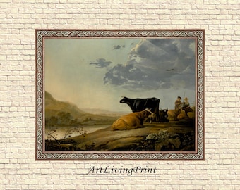 Aelbert Cuyp Young Herdsmen with Cows – Vintage Digital Download, High-Resolution Printable Art, Dutch Old Master Painting