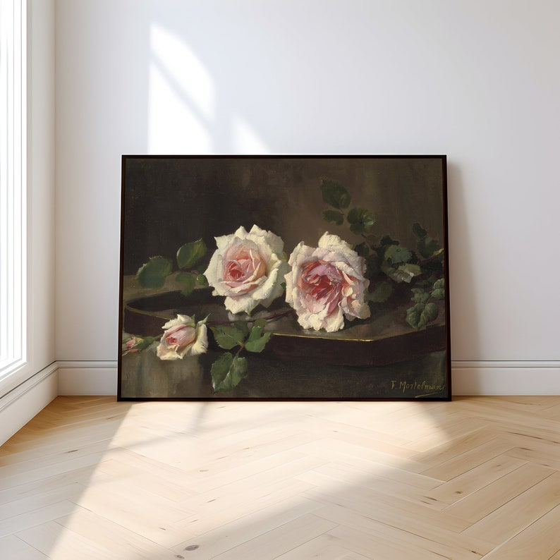 Frans Mortelmans - Pink Roses Still Life Flowers , Original Antique ...