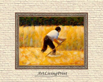 Impressionist Georges Seurat - Mower , original antique painting , oil vintage Printable fine art instant download , SKU K_GS.11