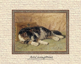 Cat Nap - Henriette Ronner-Knip, Original vintage painting, Printable fine art  instant download