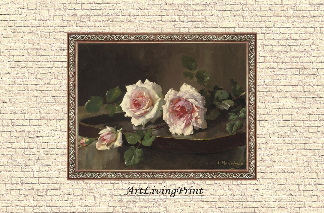 Frans Mortelmans - Pink Roses Still Life Flowers , Original Antique ...