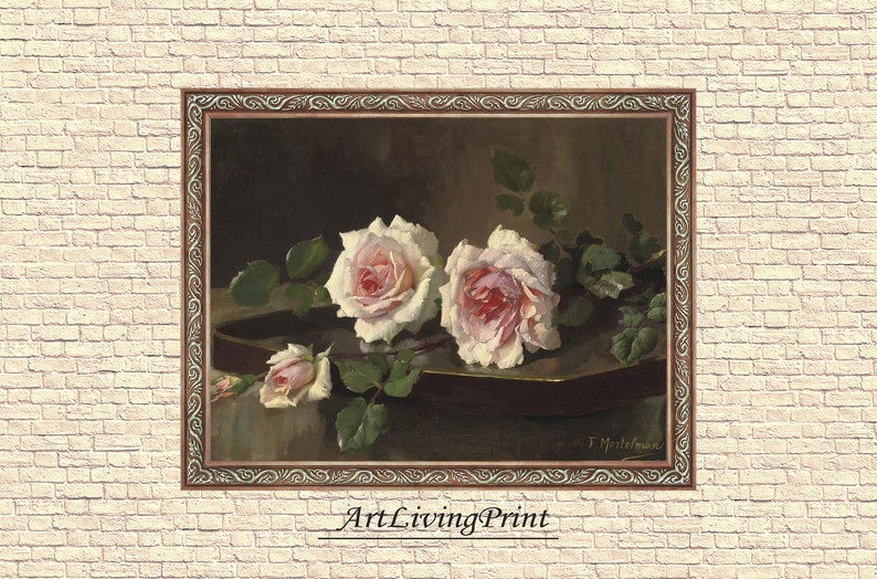 Frans Mortelmans - Pink Roses Still Life Flowers , Original Antique ...