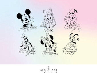 Mickey and Friends Bundle Svg,Mouse Friends Character Signature Autograph Svg Design,Family Vacation Svg Png,Pluto Goofy Svg Family Trip Png