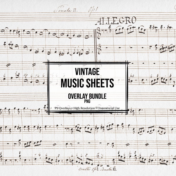 Vintage Handwritten Music Overlays | vintage Digital Paper | Photoshop Overlay | Instant Download | Vintage Music Sheets | commercial use