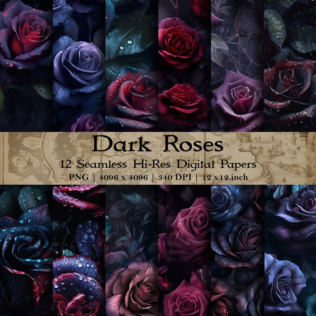 4K Dark Roses Printable Digital Paper Seamless Pattern - Etsy