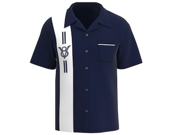 USA Made Embroidered Hot Rod Bowling Shirt | Personalized V8 Muscle Car Button-Up | Rockabilly
