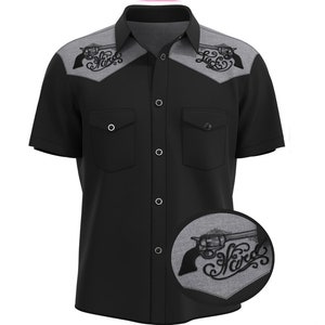 Fabricado en EE. UU. / Camisa vaquera Hard Luck para hombre / Camisa vaquera rockabilly bordada / Tatuaje
