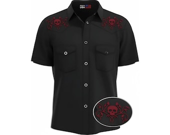 Mens Rockabilly Shirt | Skull Tattoo Western Shirt