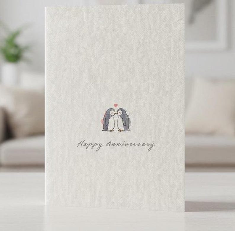 Penguin Love Card, Cute Penguin Greeting Card, Sweet Love Birds Card image 1