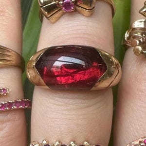 Vintage Bulgari Rubelite Tourmaline & 18k Gold Celtaura Ring - Size 6