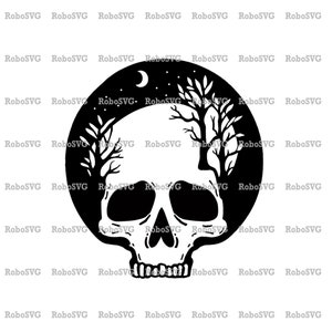 Skull with trees, moon and stars SVG, SVG File, Laser File, Cricut File, Art for Tshirts, Art for Mugs, Trees, Moon, Stars, Skull
