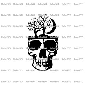 Skull with tree and moon SVG, SVG File, Laser File, Cricut File, Art for Tshirts, Art for Mugs, Tree, Moon, Skull