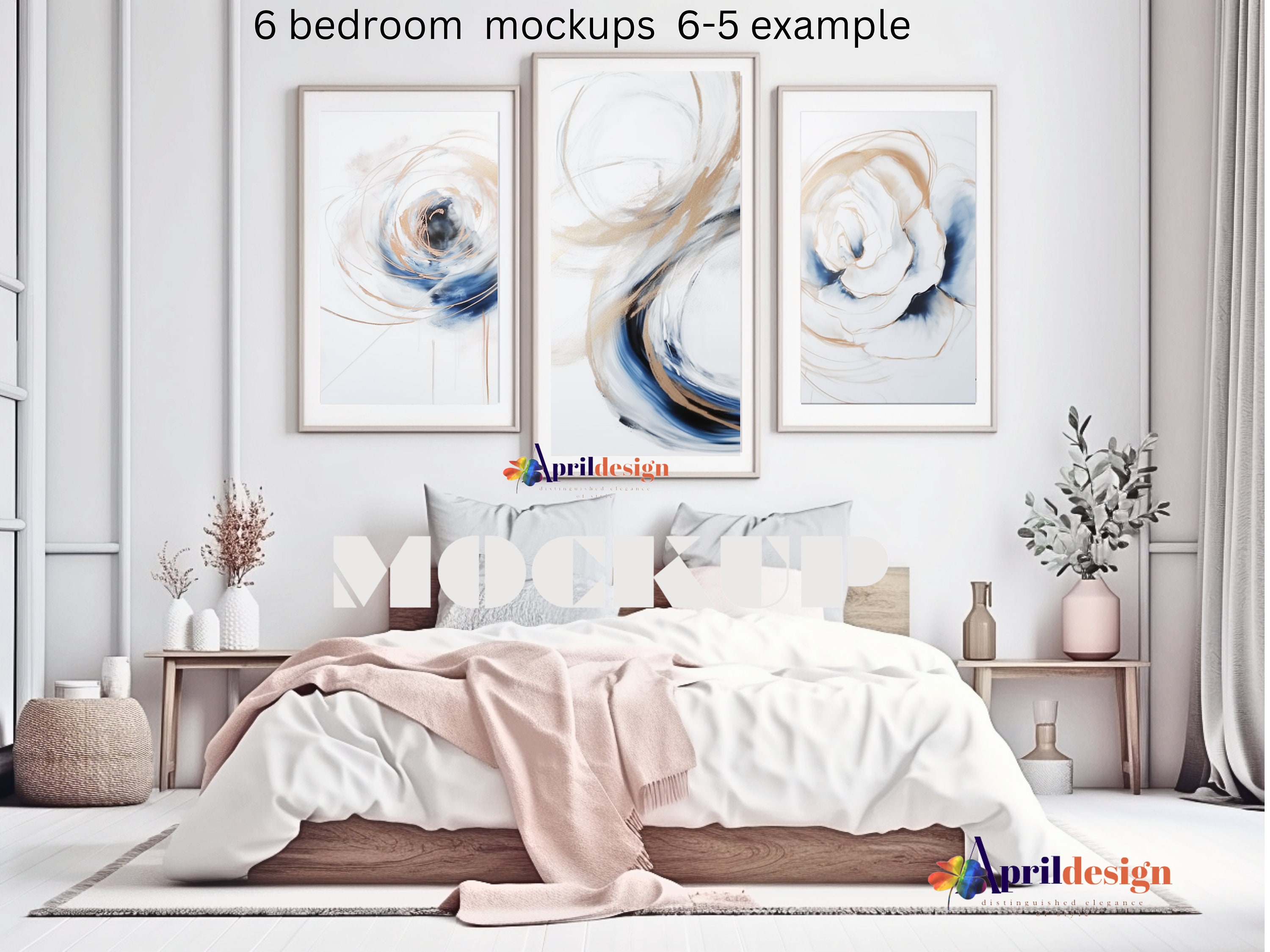 6 Bedroom Wall Art Mockups/three Frames Mockup Bundle/4 Frames Bedroom ...
