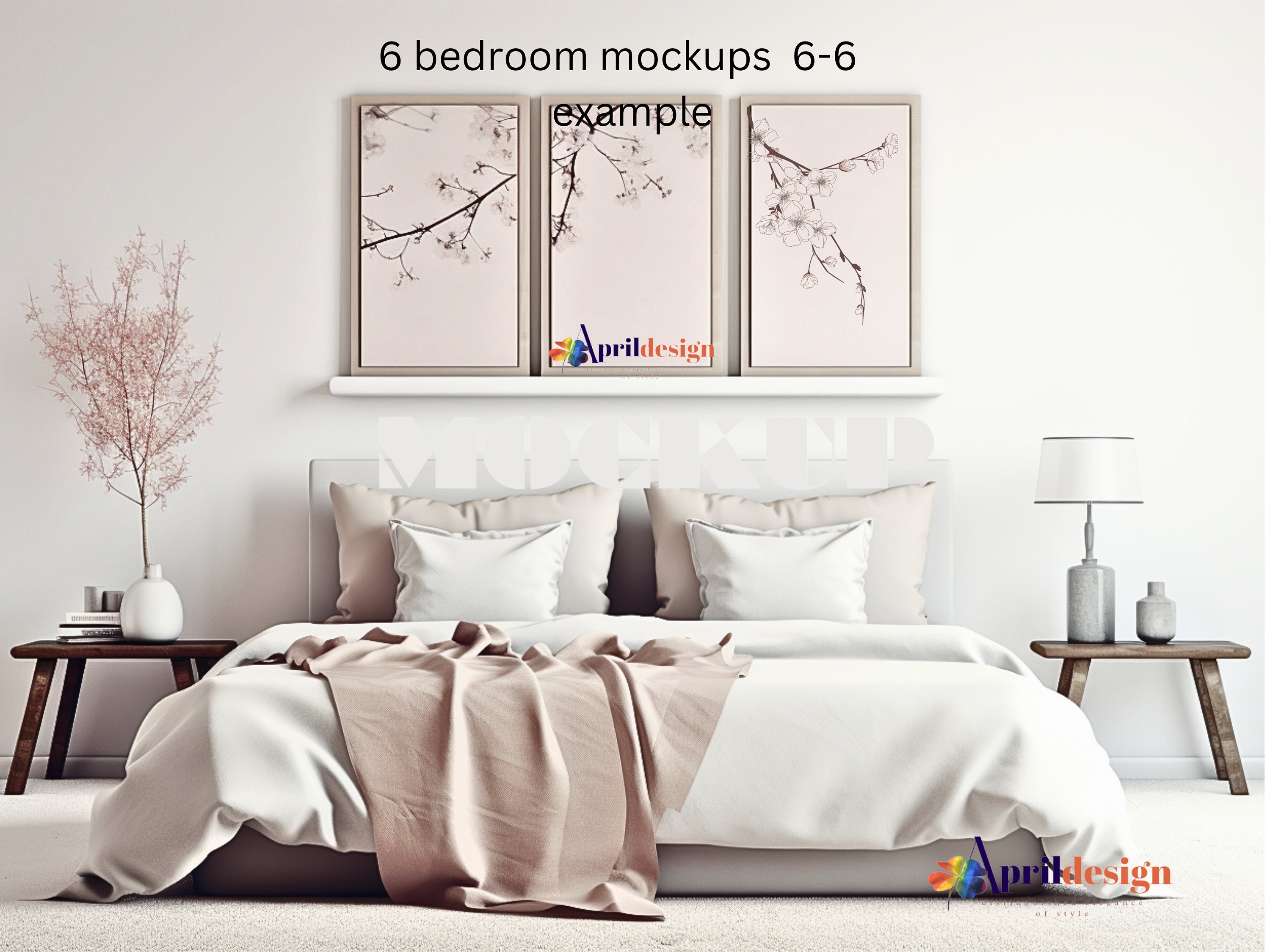 6 Bedroom Wall Art Mockups/three Frames Mockup Bundle/4 Frames Bedroom