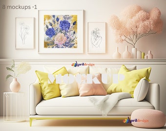 Maquetas de arte de pared para salas de estar femeninas, decoración acogedora para el hogar (JPG)