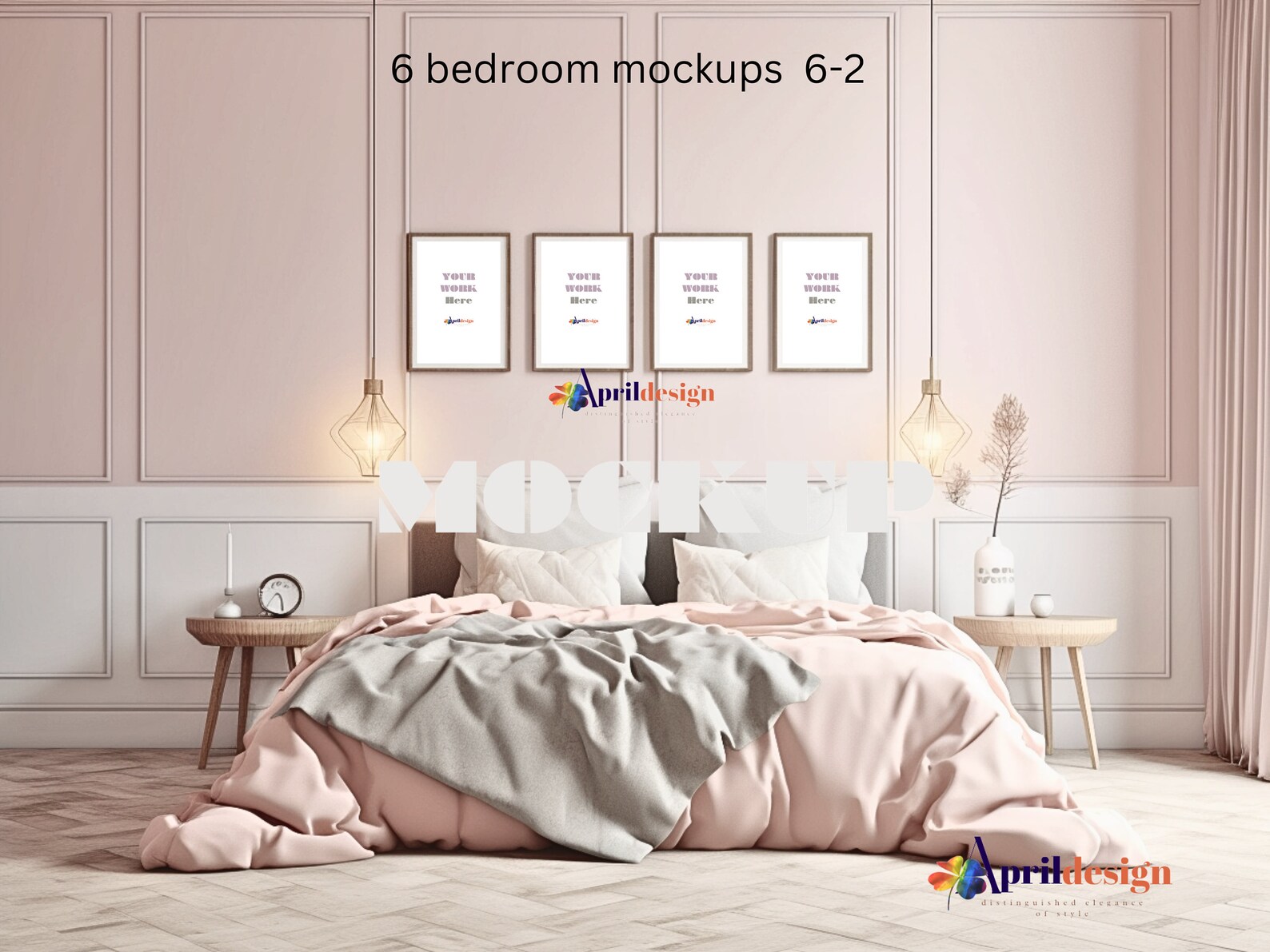 6 Bedroom Wall Art Mockups/three Frames Mockup Bundle/4 Frames Bedroom