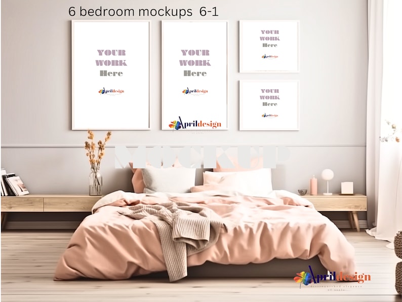 6 Bedroom Wall Art Mockups/three Frames Mockup Bundle/4 Frames Bedroom ...