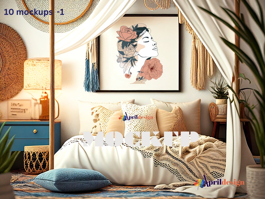 Cozy Boho Bedroom Wall Art Mockup Bundle of 10/single Frame Bedroom