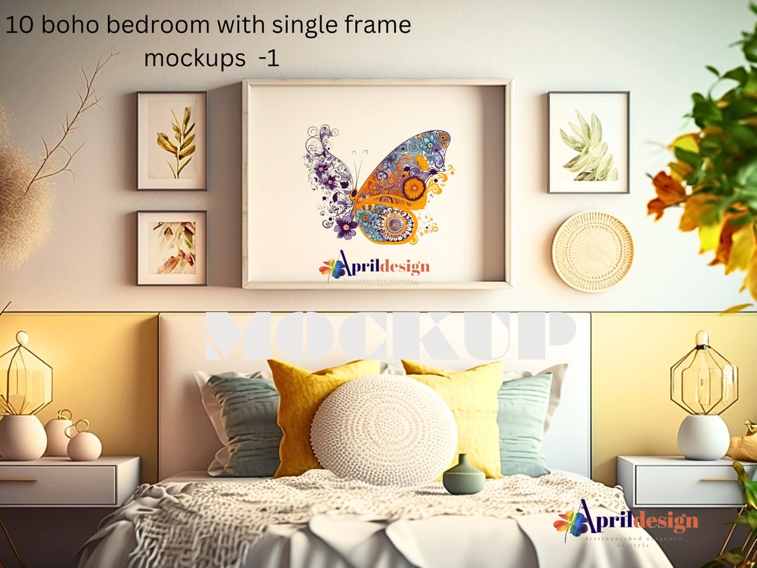10 Cozy Boho Bedroom With Single Frame Mockups/boho Home Wall Art