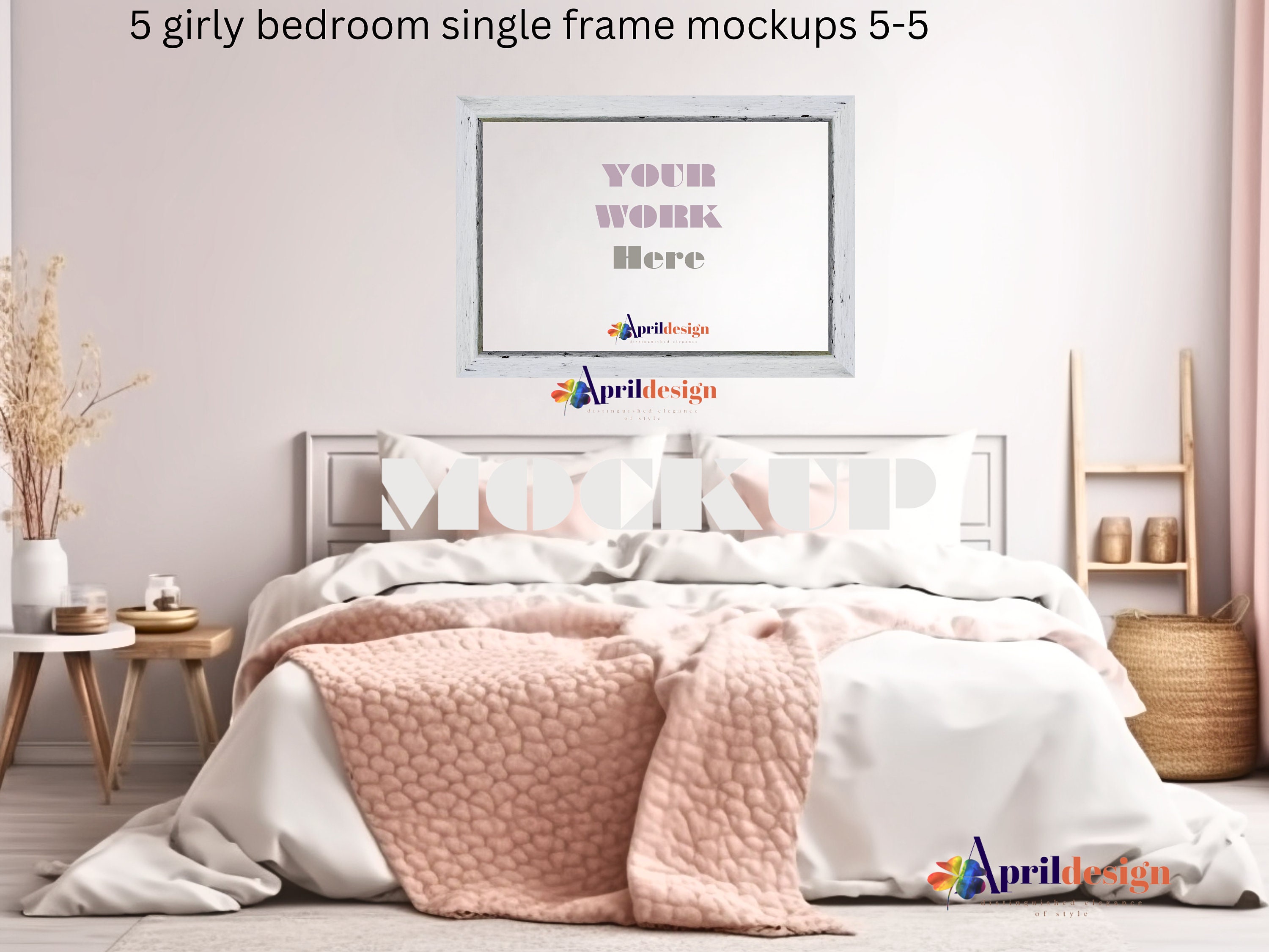 5 Girly Bedroom Wall Art Mockups/single Frame Mockup Bundle/bedroom