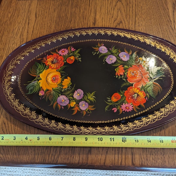 Vintage floral handpainted tray