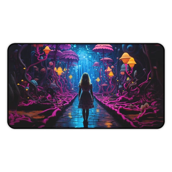 PlayMat Alice in Wonderland Unofficial Lorcana Trading Card Game Mat, Desk Mat, Mousepad, Alice Neon Wonderland