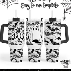 Halloween 40 oz quencher tumbler wrap PNG cute ghost Stay Spooky with bats halloween tumbler sublimation design spooky creepy spoopy ghost