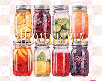 Inblikkende pot PNG, Homegrown Mason Jar Design voor sublimatie en DTF, inclusief 2 afbeeldingen, Homestead Life Style, Farmhouse Vibes PNG
