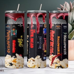 Bloody Horror Movie tumbler wrap | bloody slasher horror vhs popcorn sublimation design, PNG, Halloween Pumpkinhead Evil Dead Friday 13th