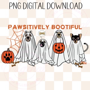 Ghost Dogs Halloween PNG design for Sublimation and DTF Autumn Pumpkin Trick or Treating Dogs Pawsitively Bootiful Country Fall Kids Shirt