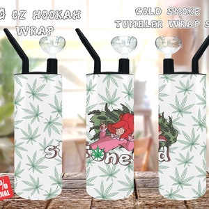 Hookah Cold Smoke tumbler wrap set Stoned mermaid pot leaf tumbler sublimation design includes 20 oz and 22 oz fatty wraps stoner marijuana