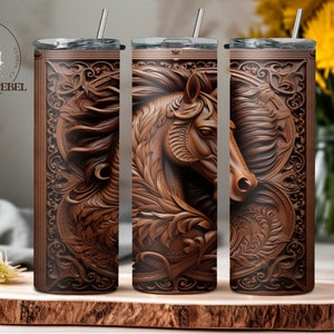 Gobelet cheval 20 oz sculpté en 3D gobelet amoureux des chevaux Gobelet cheval 3D sublimation design numérique PNG rodéo équin country western cow-girl