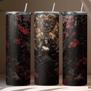Gotische koningin tuimelaardoek | 20oz donker romantisch bloemen rood en zwart tuimelaar sublimatie ontwerp, digitale download PNG, donker spookachtig macaber
