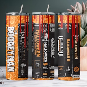 Halloween VHS tumbler wrap| | 20 oz skinny sublimation Micheal Myers vhs movies PNG, The Boogeyman wrap digital download, horror png