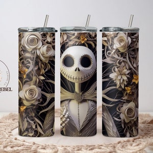 3D Jack Skellington Becherverpackung | 3D Nightmare Before Christmas Sublimation PNG digitaler Download, 20 oz Skinny Tumbler Wrap