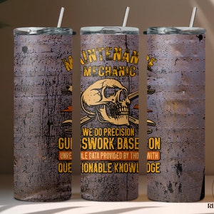 Maintenance Mechanic tumbler wrap | 20oz blue collar funny tumbler sublimation design, digital download PNG, metal rivets, skull and tools