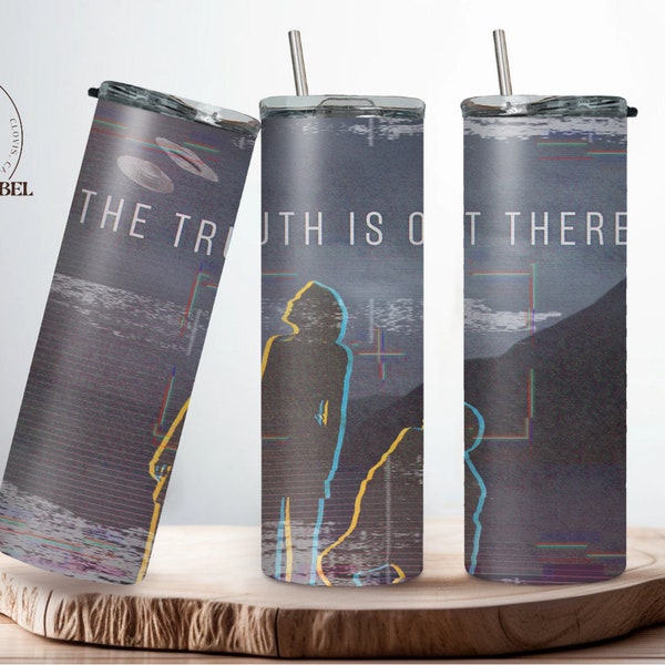 The Truth is Out There tumbler wrap | 20oz X-Files Fox Mulder and Dana Scully vhs effect tumbler sublimation design, digital download PNG